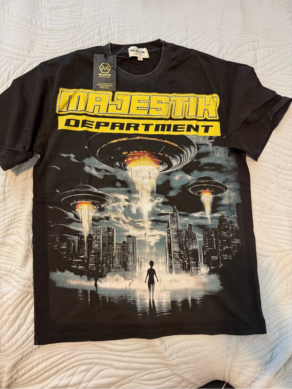 Men’s Black Short-Sleeve Graphic Tee with Yellow Logo
